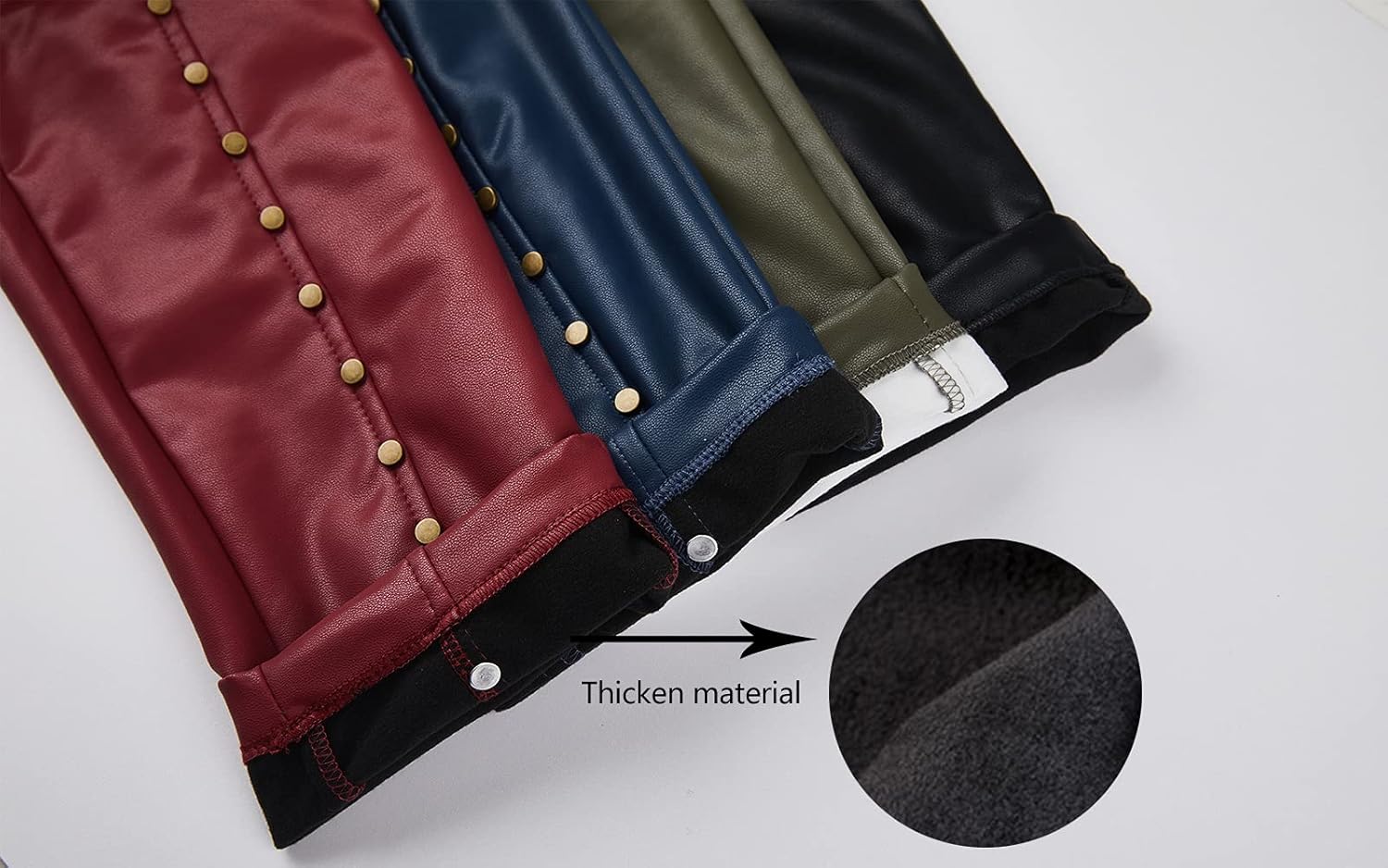 Women'S Faux Leather Leggings Gothic Punk Skinny PU Leather Pants Mid Rise Novelty Studded Tight Pants