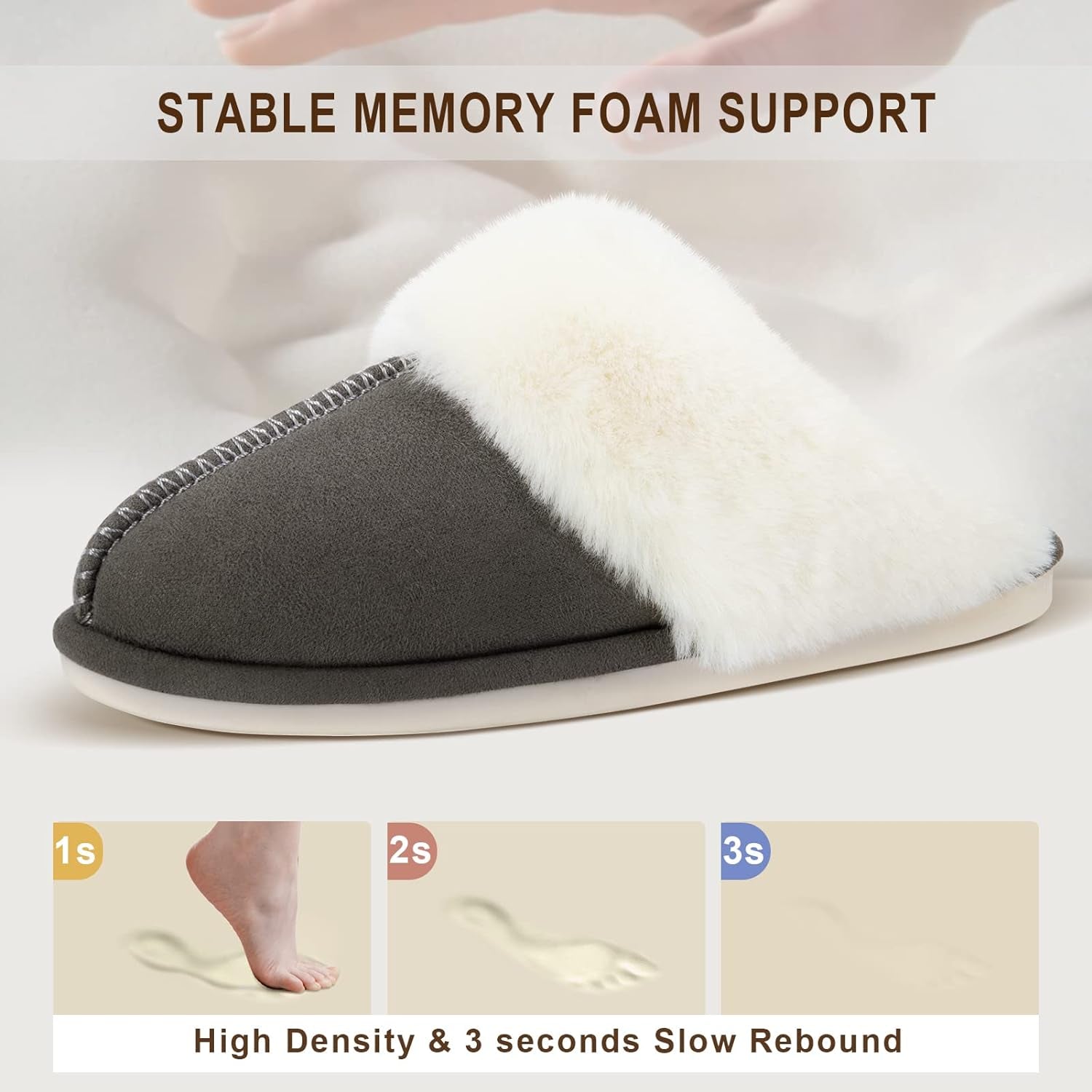 Women'S Fuzzy Slippers Memory Foam Fluffy Winter House Shoes Suede Faux Fur Slippers Indoor Outdoor